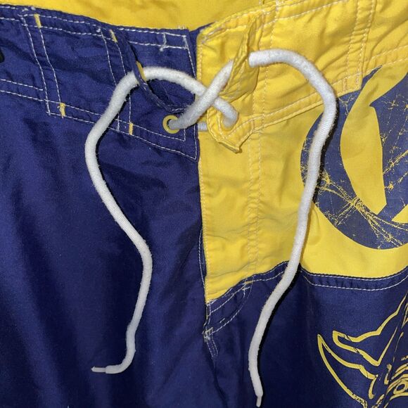 Corona Extra Board Shorts Men’s Size 34 Blue Yellow Drawstring Pocket Side - Picture 3 of 12